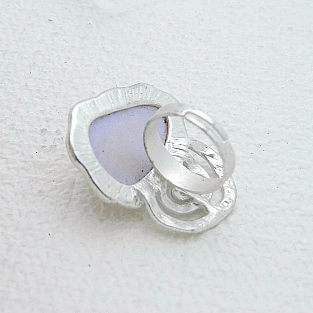 Silver Tone Pink Purple Molded Plastic Ring